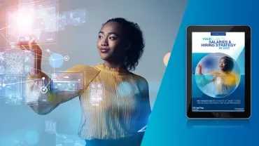 Person interacting with digital interface, futuristic graphics overlayed.